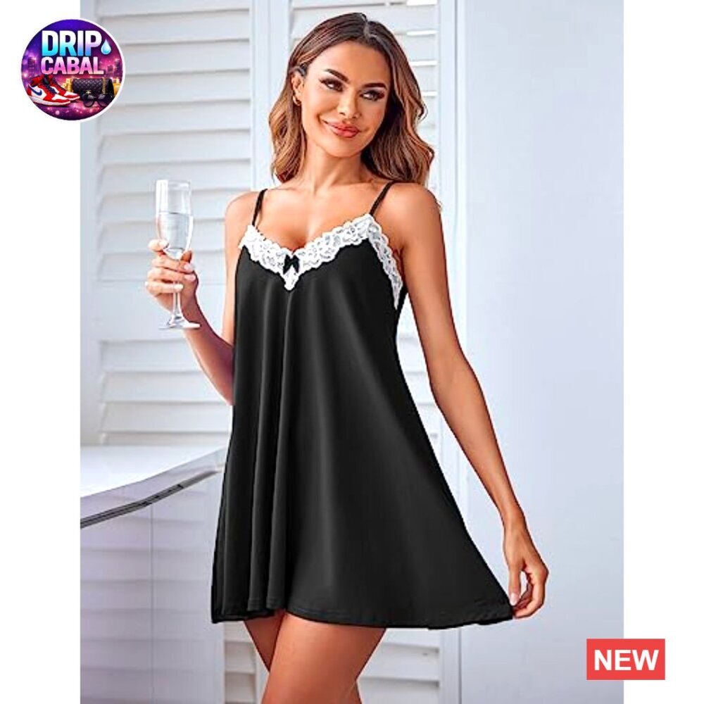 Lace Nightgown Sexy Spaghetti Strap Chemise Sleepwear Elegant Minimal Chic - Picture 4 of 7